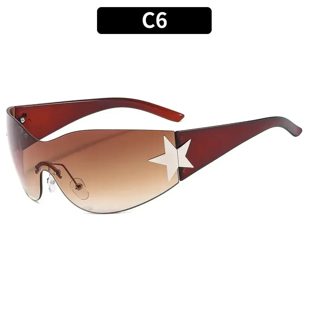 Brown gradient sunglasses with a star detail and a dark brown frame.