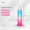 A blue pink gradient collapsible soft water bottle with a squeeze top, shown standing vertically.