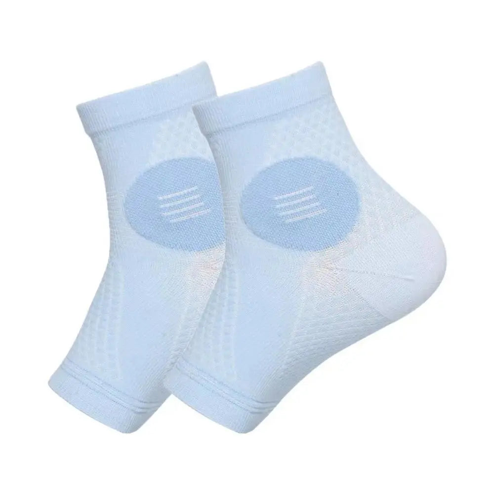 Pair of white therapeutic compression socks for foot and ankle pain relief