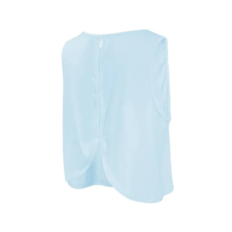 Hellblaue, nahtlose Crop-Top-Sport-Trägershirt für Yoga und Fitness