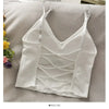 White off-shoulder camisole tank top for women with ruched detailing