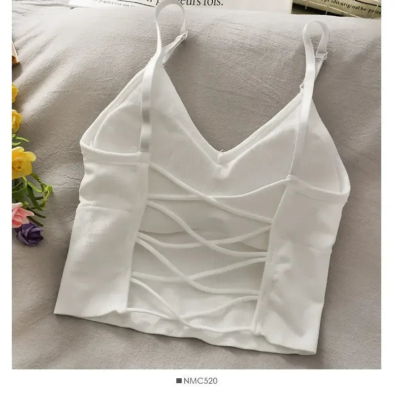White off-shoulder camisole tank top for women with ruched detailing