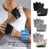 Black and gray half-finger sports gloves worn on a hand, showing the anti-slip design.