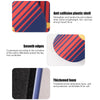 Close-up view of mini soccer shin guards showing anti collision plastic shell, smooth edges, and thickened foam protection.