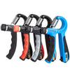 A set of blue and black adjustable hand grip strengtheners for forearm and finger exercise.