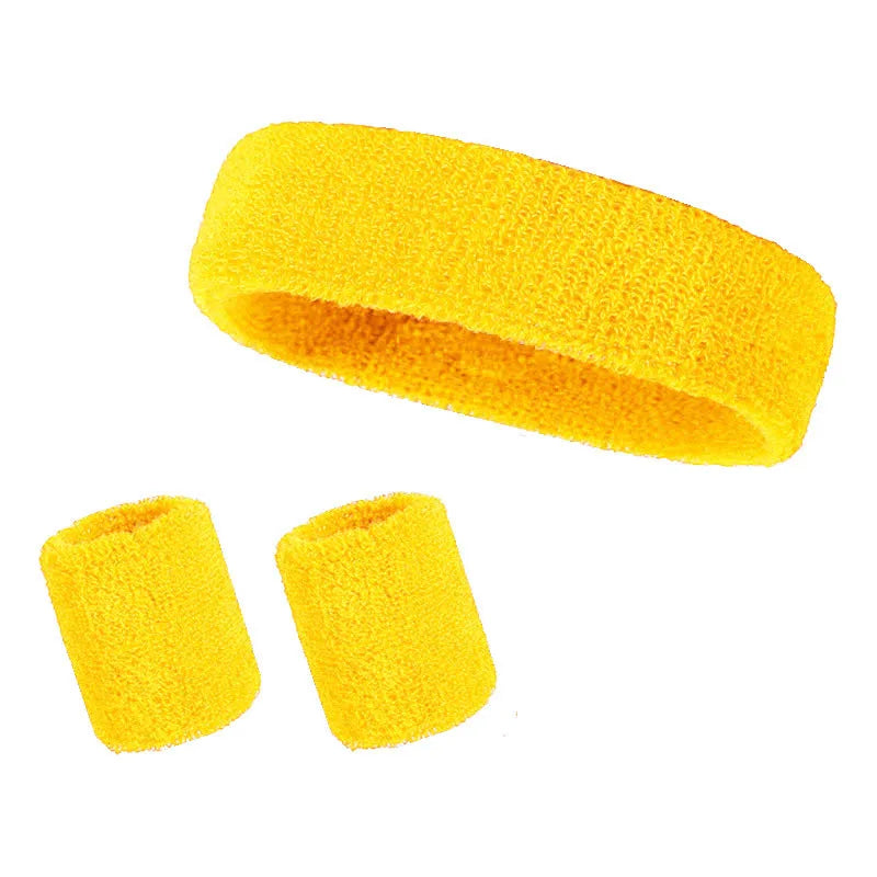 A set of three bright yellow athletic sweatbands or hairbands.