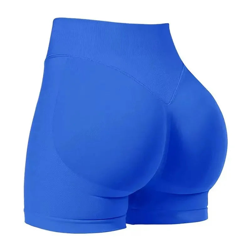 Un short de yoga sans couture bleu royal taille haute pour la salle de sport et la fitness.