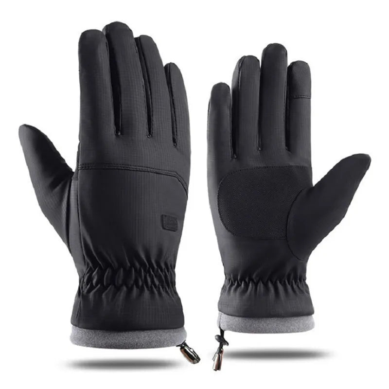 A pair of black extreme cold-proof ski gloves shown against a white background.