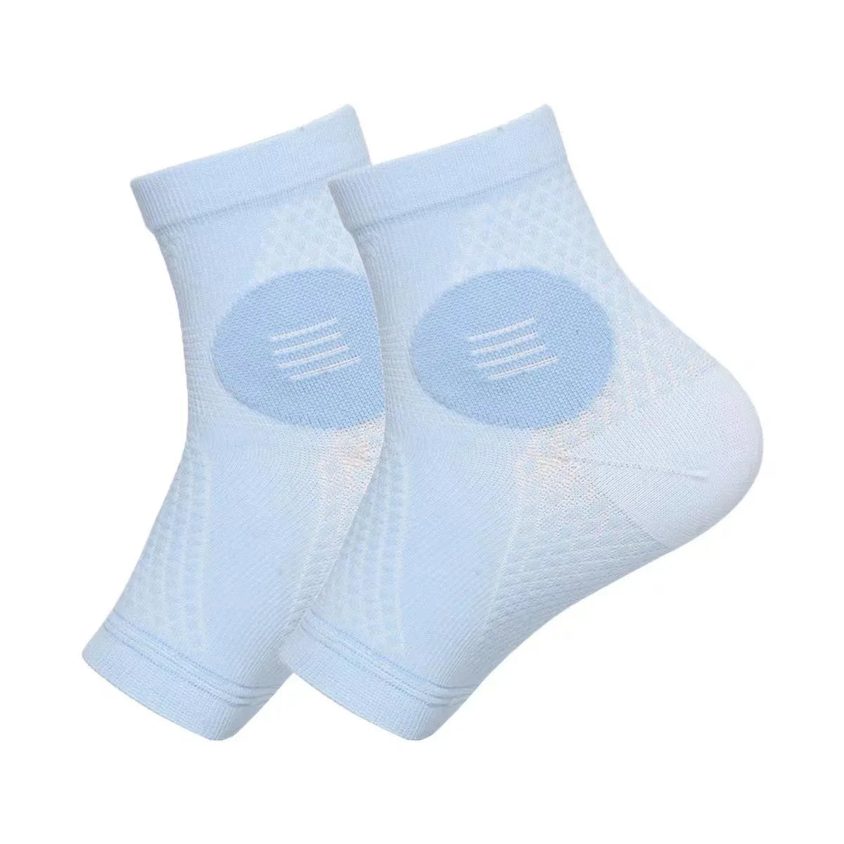 Pair of light blue ergonomic plantar fasciitis relief socks