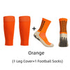 Orange anti-slip football socks and leg cover set featuring bright orange color.