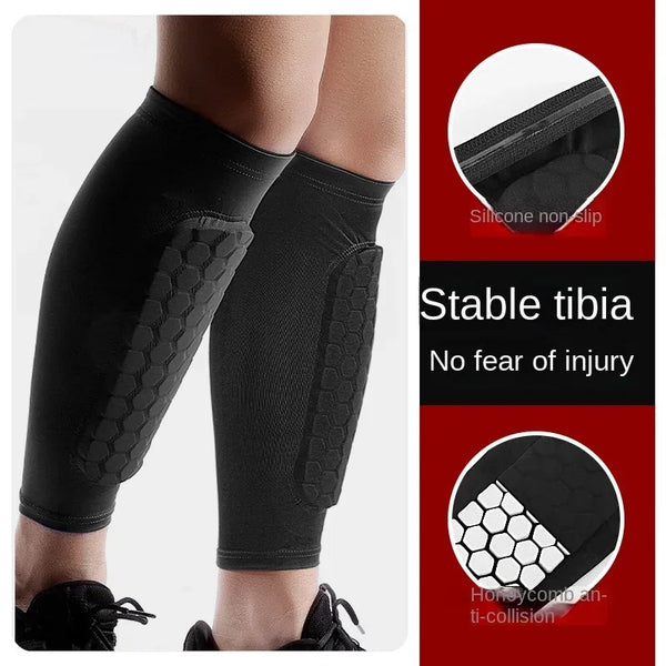Black durable sports shin guards for the tibia with silicone non-slip and anti-collision features