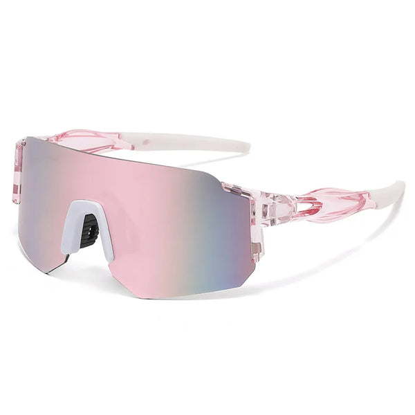 Pink gradient square sunglasses with clear plastic frames and adjustable arms