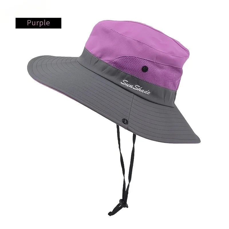 Women's Dual-Tone Sun Hat with Ponytail Hole
