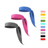 Un juego de bandas para la cabeza deportivas ajustables en colores azul, rosa y gris.