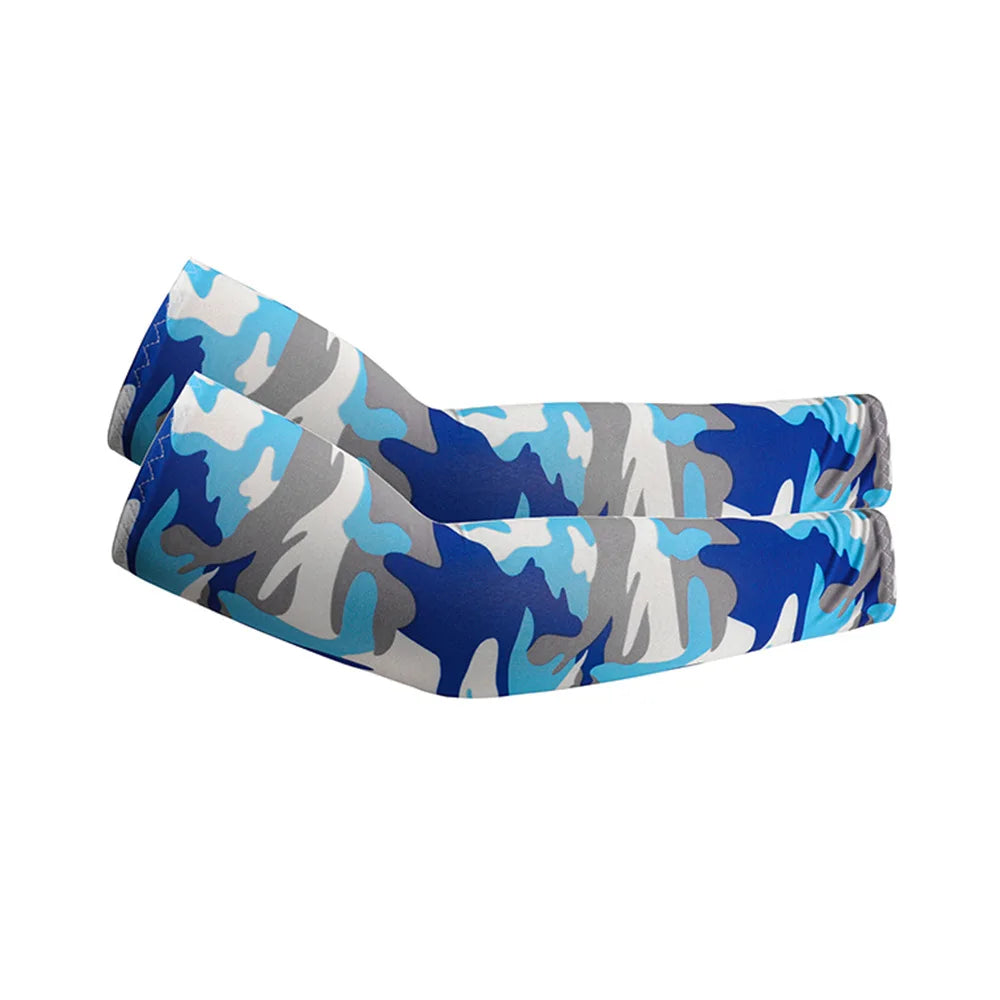 Pair of unisex camouflage blue and gray cooling arm sleeves