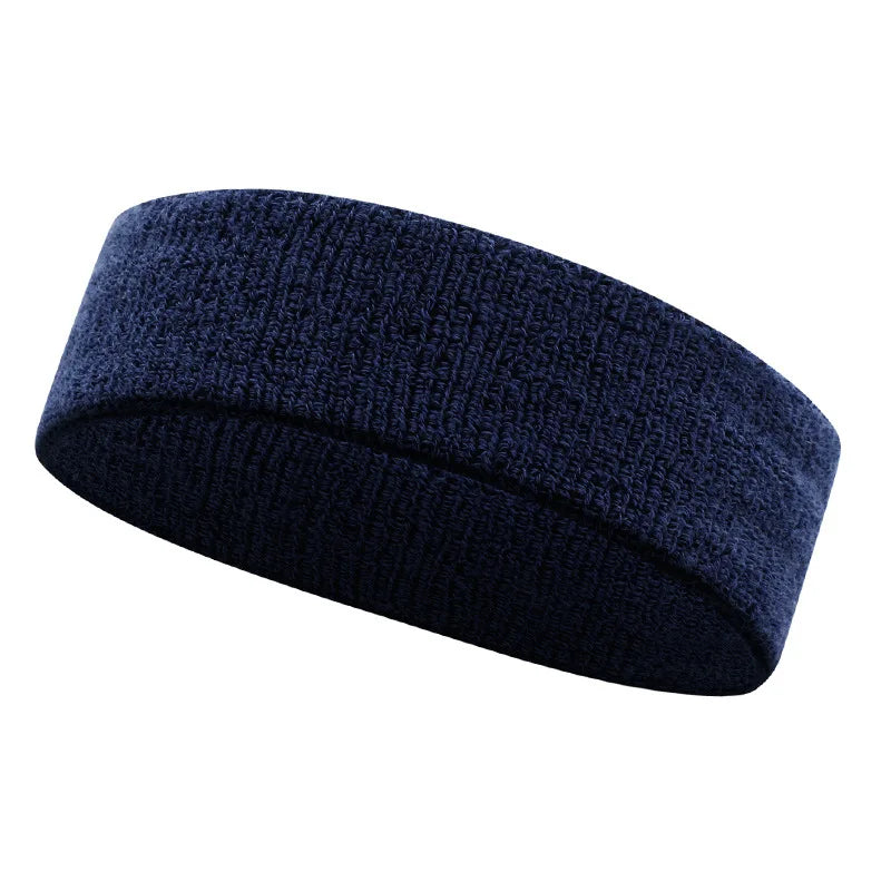Dark blue moisture-wicking athletic headband shown from the side.
