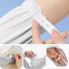 Close-up of white ice silk cooling arm sleeves being worn on an arm, showing the fabric texture and fit.