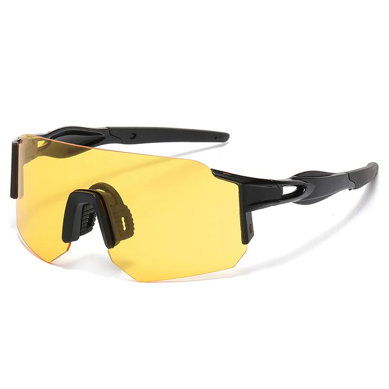 A pair of yellow-tinted, adjustable square sunglasses with black frames.