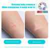 Close-up comparison showing a dressing on skin before and after liquid absorption, demonstrating its ability to absorb fluid.
