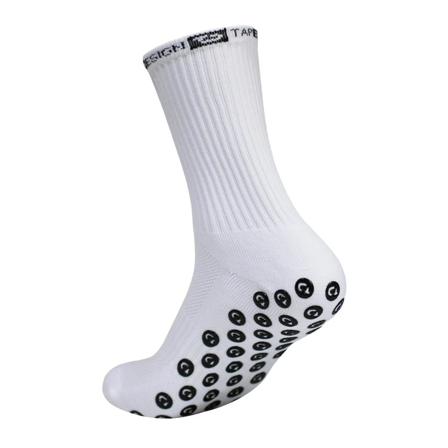 White performance sports gripping socks shown in a close-up view