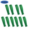 Five pairs of green football shin guards for leg protection