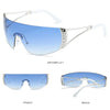 Y2K futuristic gradient sunglasses shown from the front and back views