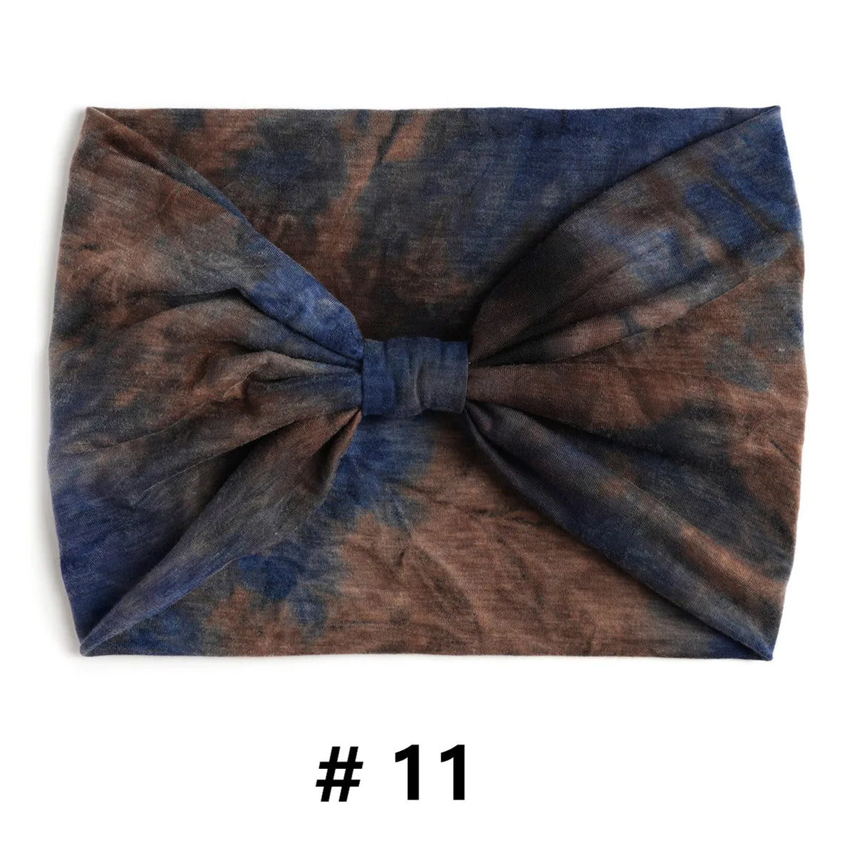 Bandeau en coton tie-dye indigo foncé et marron, noué en nœud.