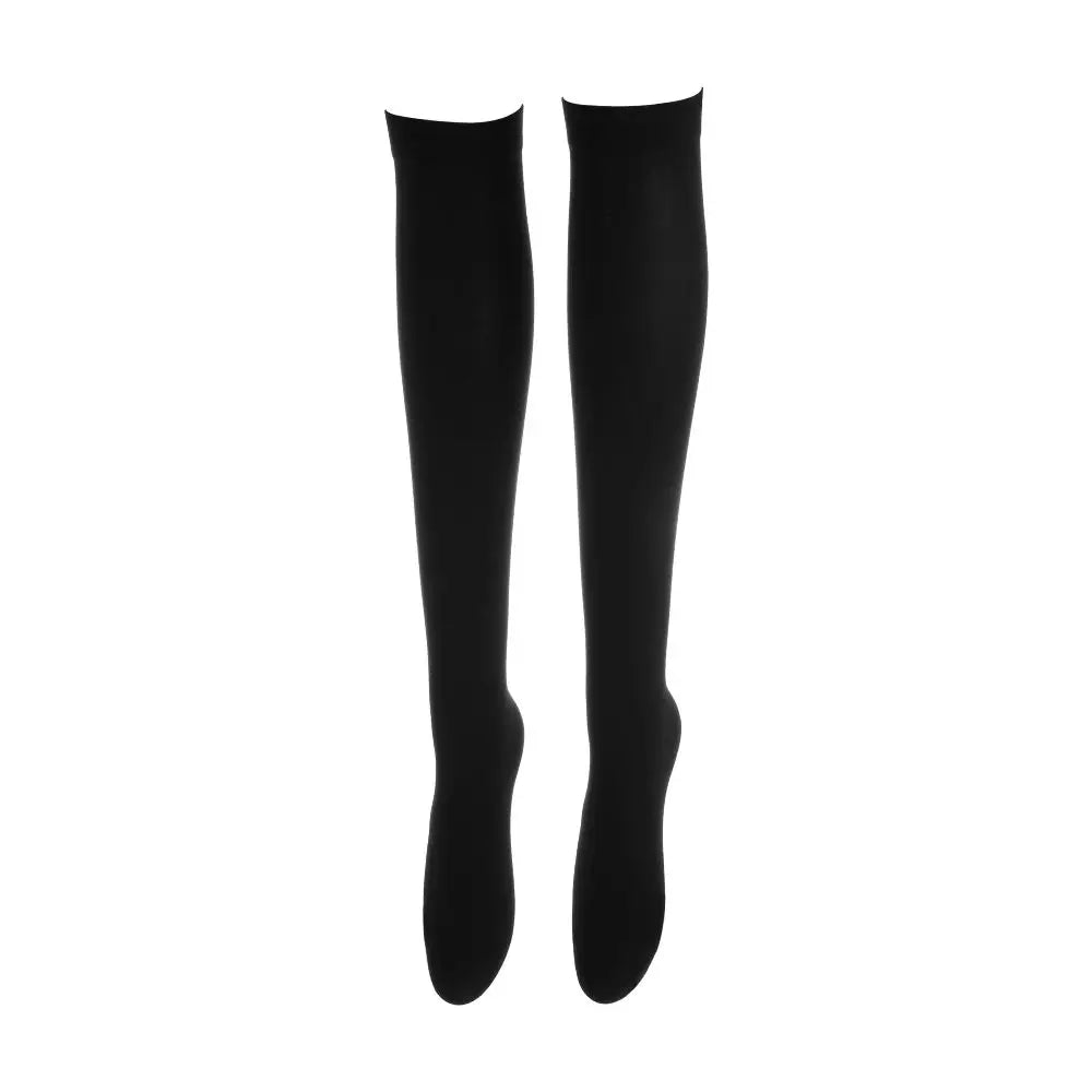 Pair of black opaque thigh high elastic socks for women
