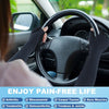 Black compression gloves being worn on a steering wheel, promoting pain-free life for arthritis and muscle soreness.