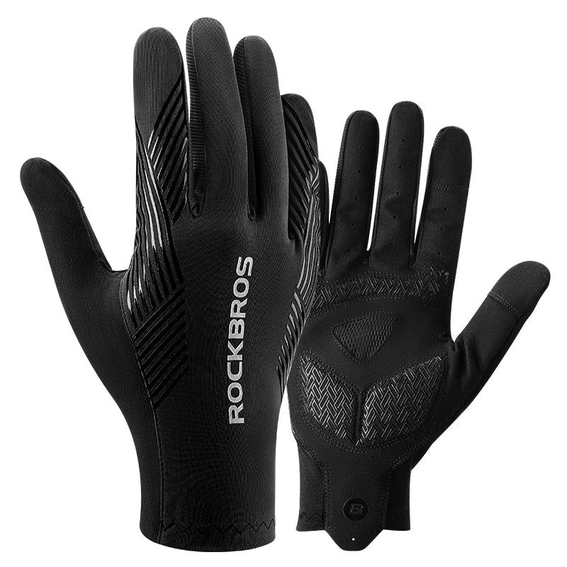 A pair of black cycling performance gloves for MTB and road riding, shown from the palm side.