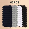 40 pairs of soft lightweight ankle socks in various colors including navy blue, gray, white, and black.