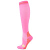 A bright pink medical grade compression sock shown vertically.
