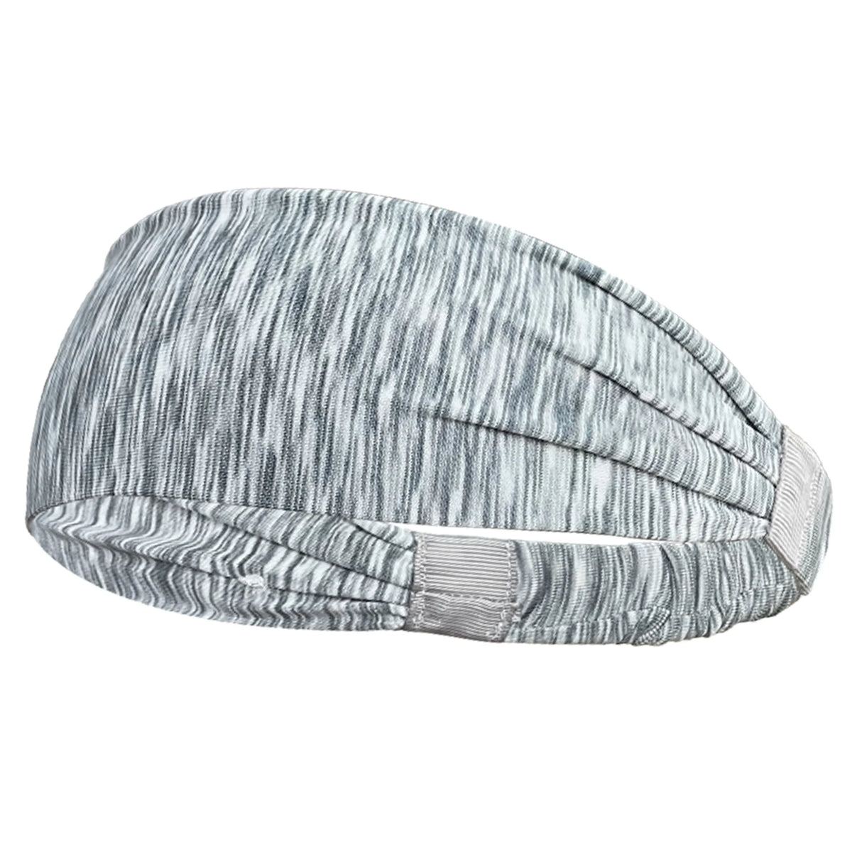 Gros plan d'un bandeau élastique multi-usage rayé gris et blanc.