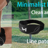 Black minimalist line design patella bands for knee support shown on a person's leg.