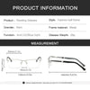 A pair of black metal frame reading glasses shown with measurements and style details.
