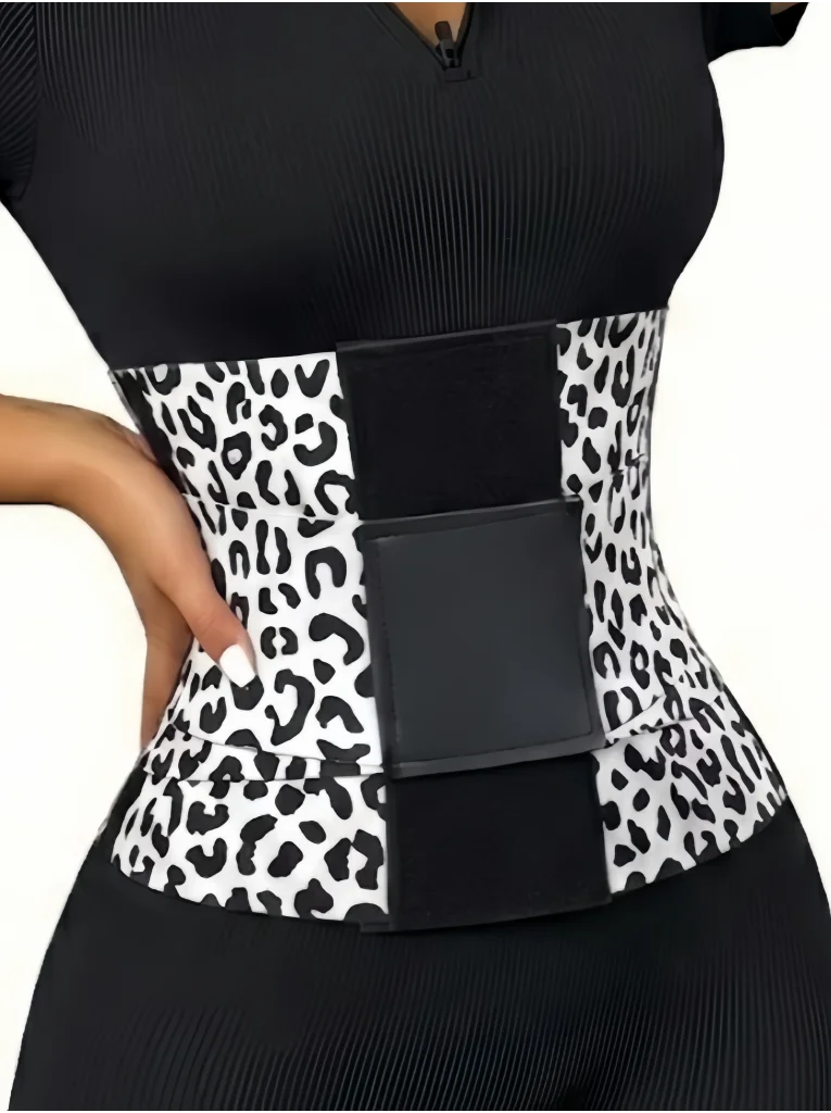 Leopard Print Waist Trainer with Double Belt Closure