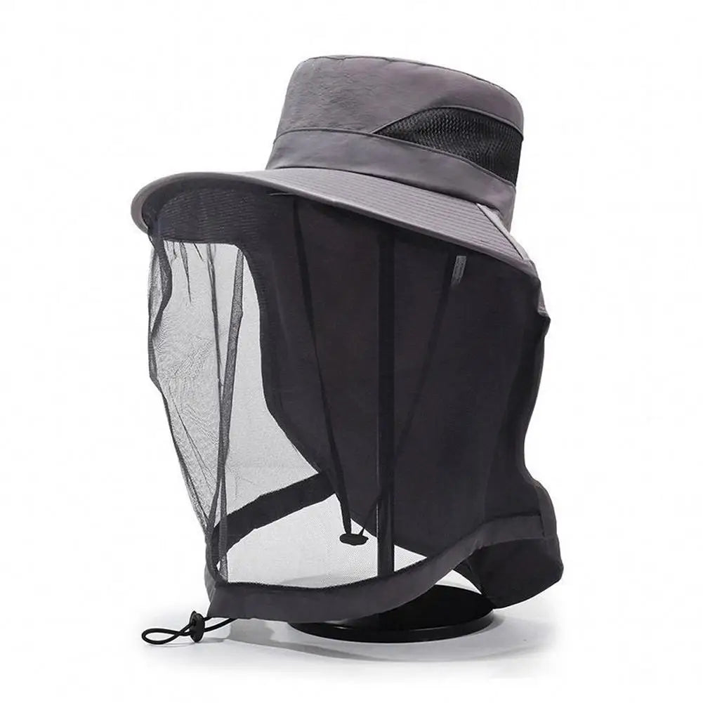 Mosquito Net Sun Hat with Wide Brim and Adjustable Chin Strap