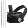 Black secure straw lid for wide mouth bottles with a metal attachment and clear straws.