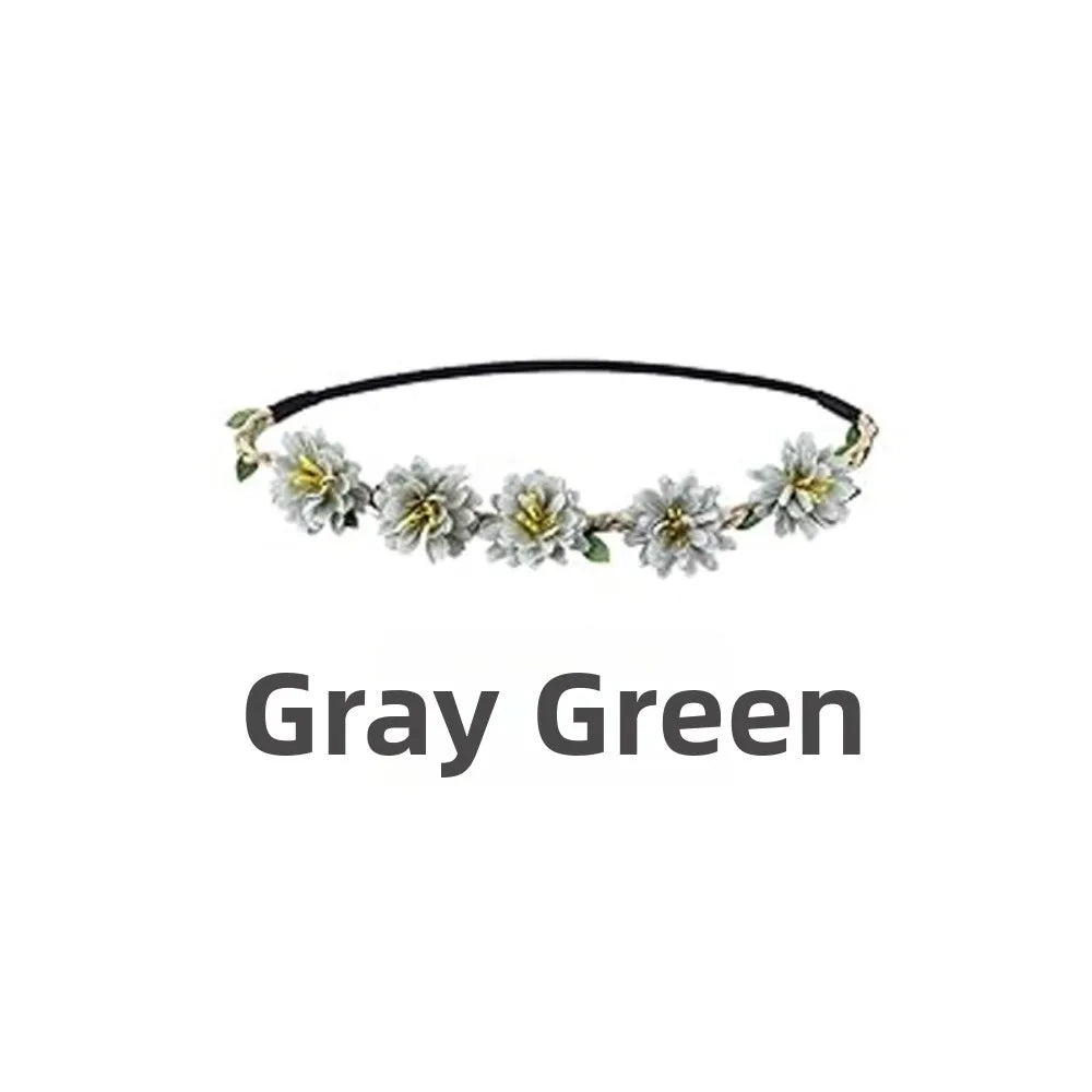 Gray Green floral rose wreath crown headpiece
