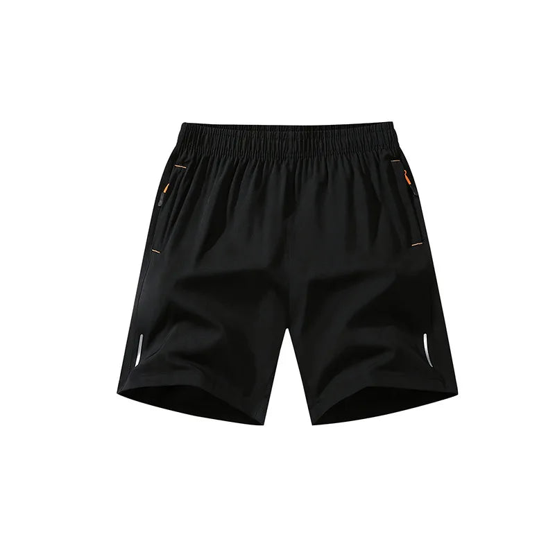 Black men's lightweight quick-dry running shorts shown flat lay.