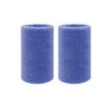 A pair of blue knitted wristbands designed for sweat absorption.