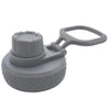 Gray leakproof silicone lid with a hinged cap and a threaded base.
