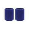 A pair of dark blue knitted sports wristbands for sweat absorption.