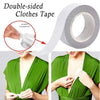 Roll of double-sided invisible transparent fashion tape being applied to a green dress