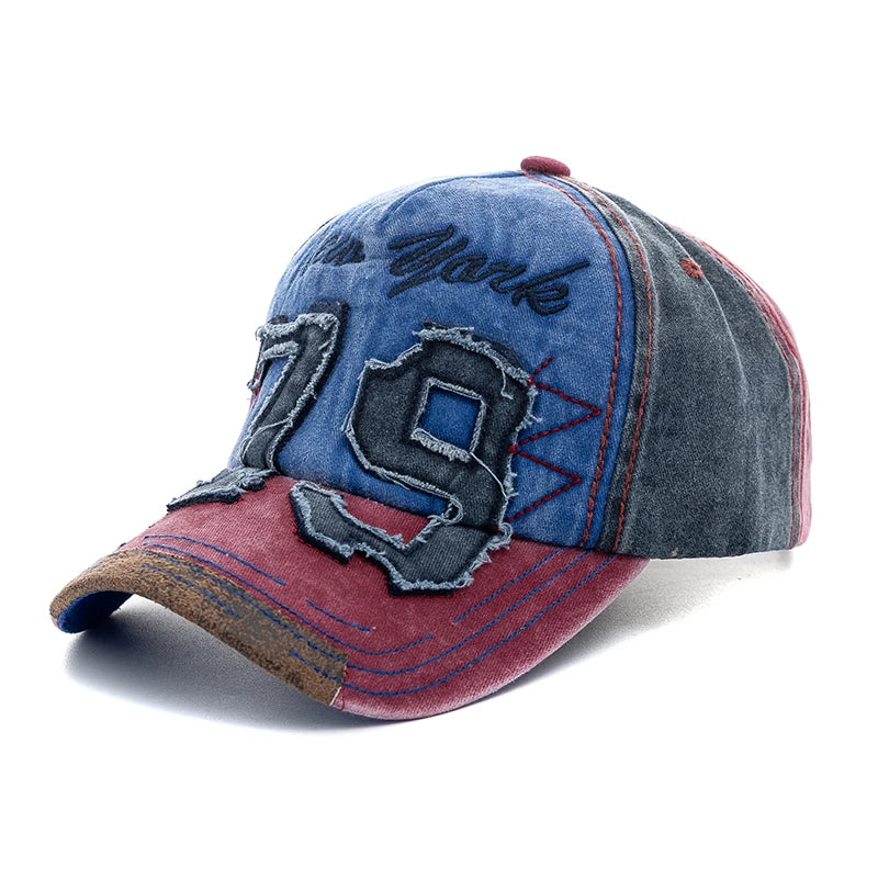 Vintage Washed Cotton Baseball Cap with Letter Embroidery