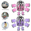A set of multi-sport protective helmets in pink and purple for skateboarding, biking, and skiing.