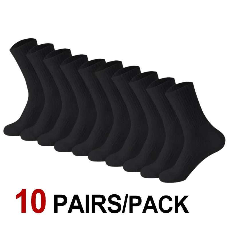 A pack of ten pairs of black knee-high performance socks.