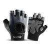 Ein Paar schwarze, atmungsaktive Silikon-Radhandschuhe für das Gewichtheben, präsentiert vor weißem Hintergrund.