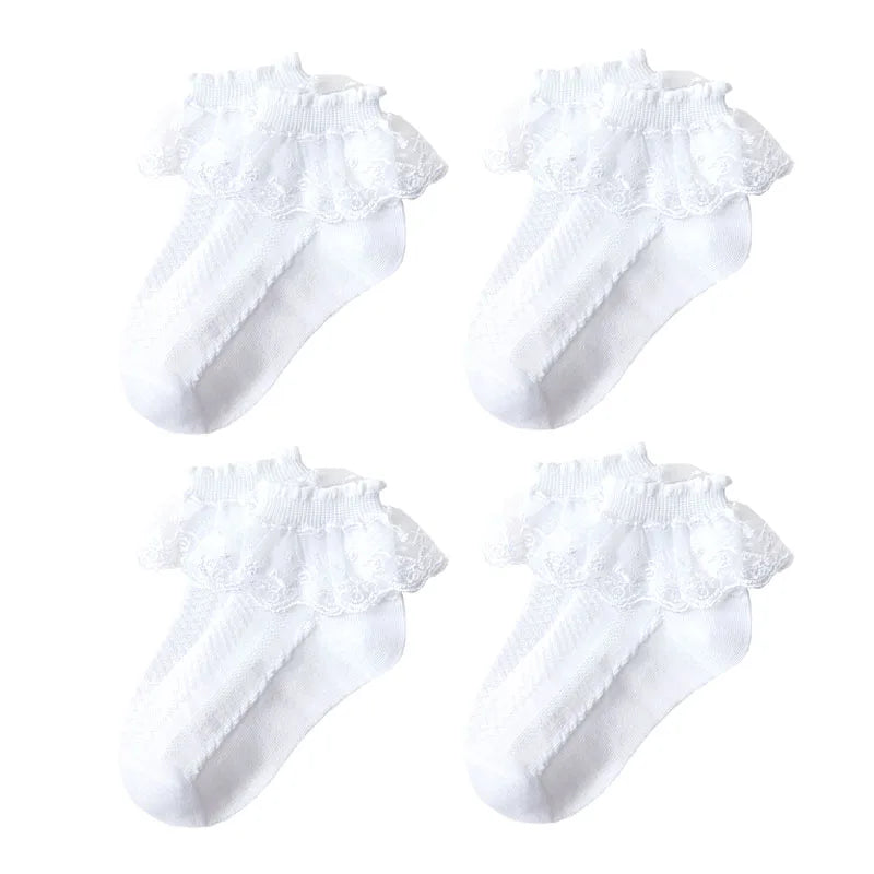 Paire de chaussettes à volants en dentelle blanches pour filles, style princesse