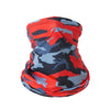 An orange and gray camouflage multi-functional UV protection head wrap or bandana.